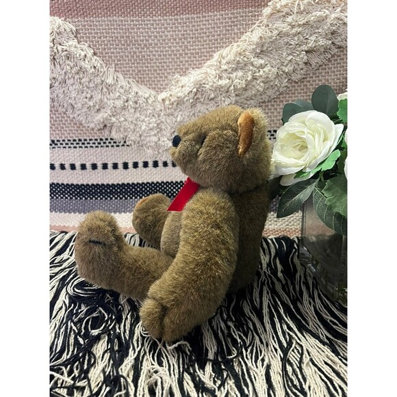 Gund 1983 Dark Brown Jointed Teddy Bear w/ Red Bow 14” - Picture 2 of 7